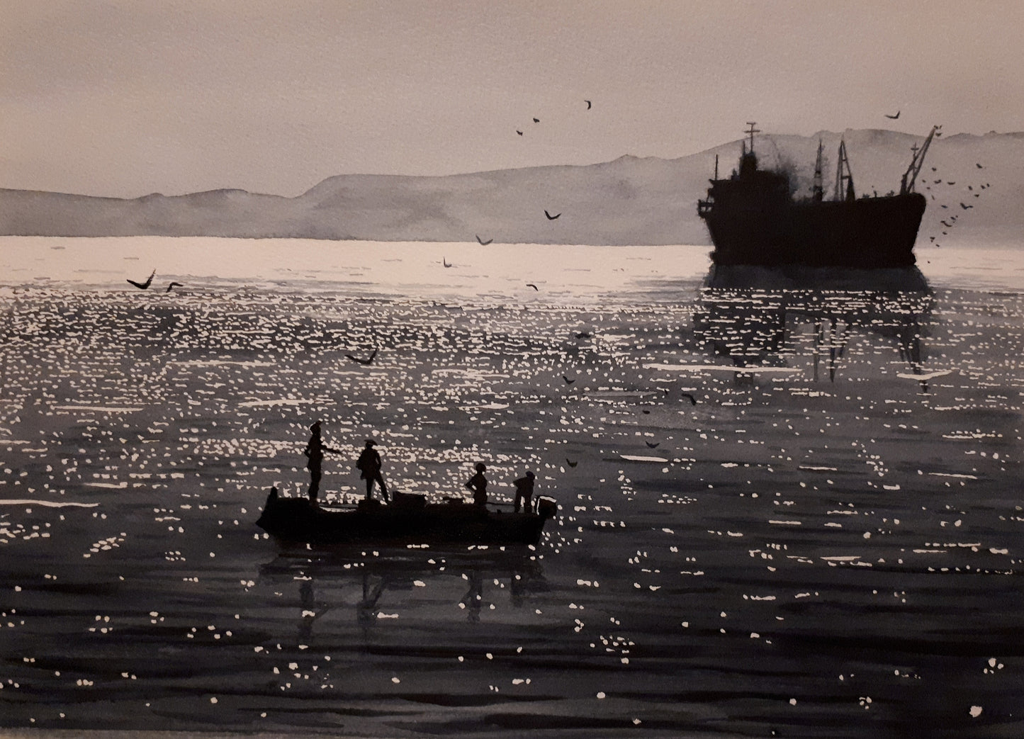 Fishermen of Oman (Fine Art Print) Framed