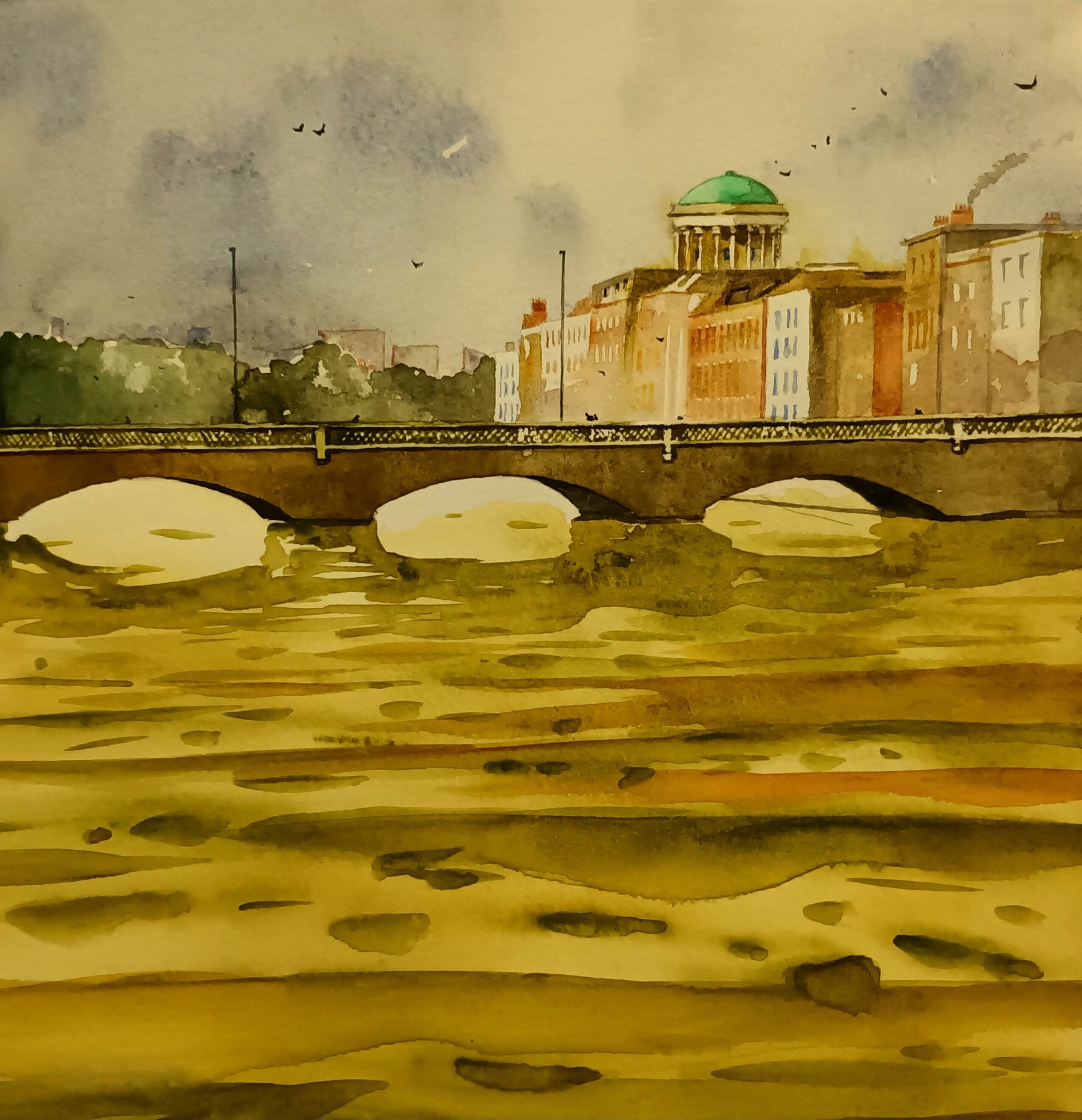 Watercolour Paintings of the Four Courts by Irish Artist Cathal O'Briain.