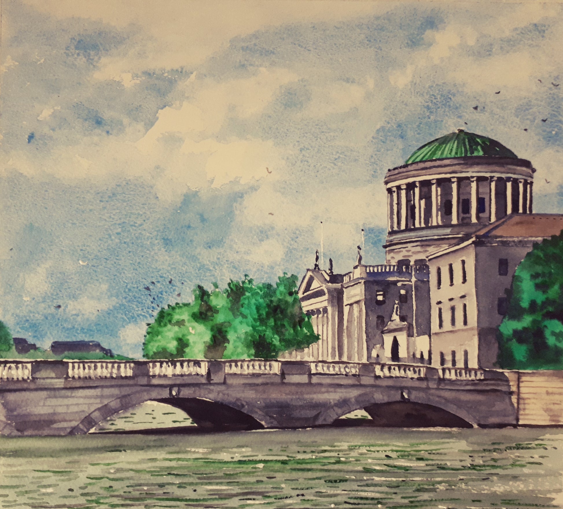 Watercolour Paintings of the Four Courts by Irish Artist Cathal O'Briain.