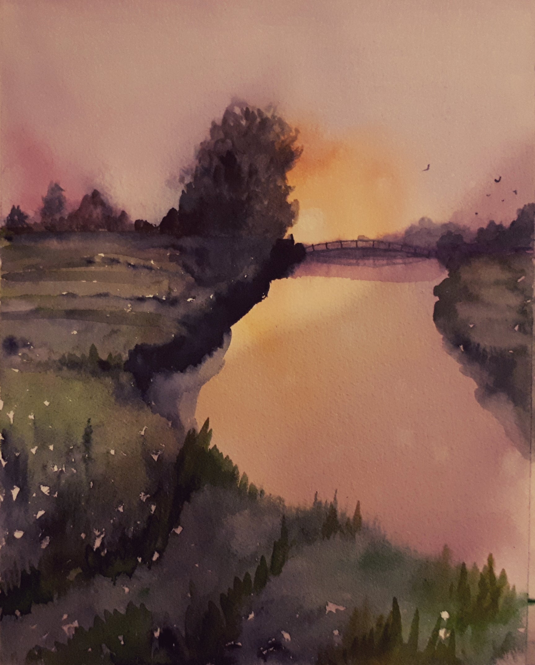 Watercolour Painting of Ardlough, Kildare, by Irish Artist Cathal O'Briain. Free P&P with Padded Protection within Ireland.