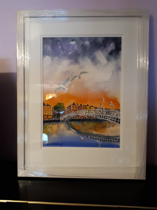 Original Watercolour Painting of Ha'penny Bridge, Dublin, Ireland, by Irish Artist Cathal O'Briain. Free P&P with Padded Protection within Ireland.
