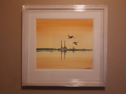 Original Watercolour Painting of the 'Poolbeg Stacks' and Sandymount, Dublin, Ireland, by Irish Artist Cathal O'Briain.