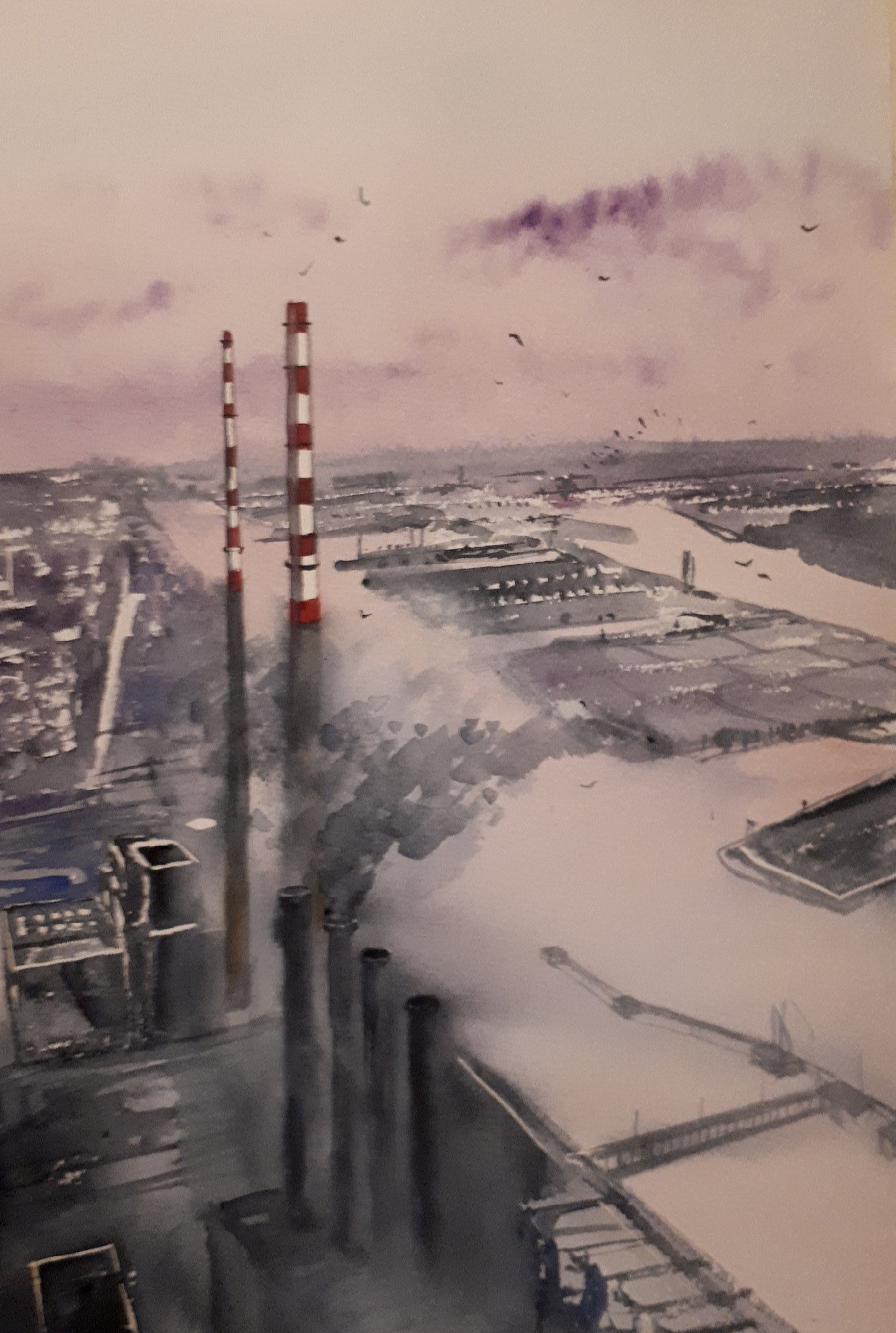 Original Watercolour Painting of the 'Poolbeg Stacks', Dublin, Ireland, by Irish Artist Cathal O'Briain.