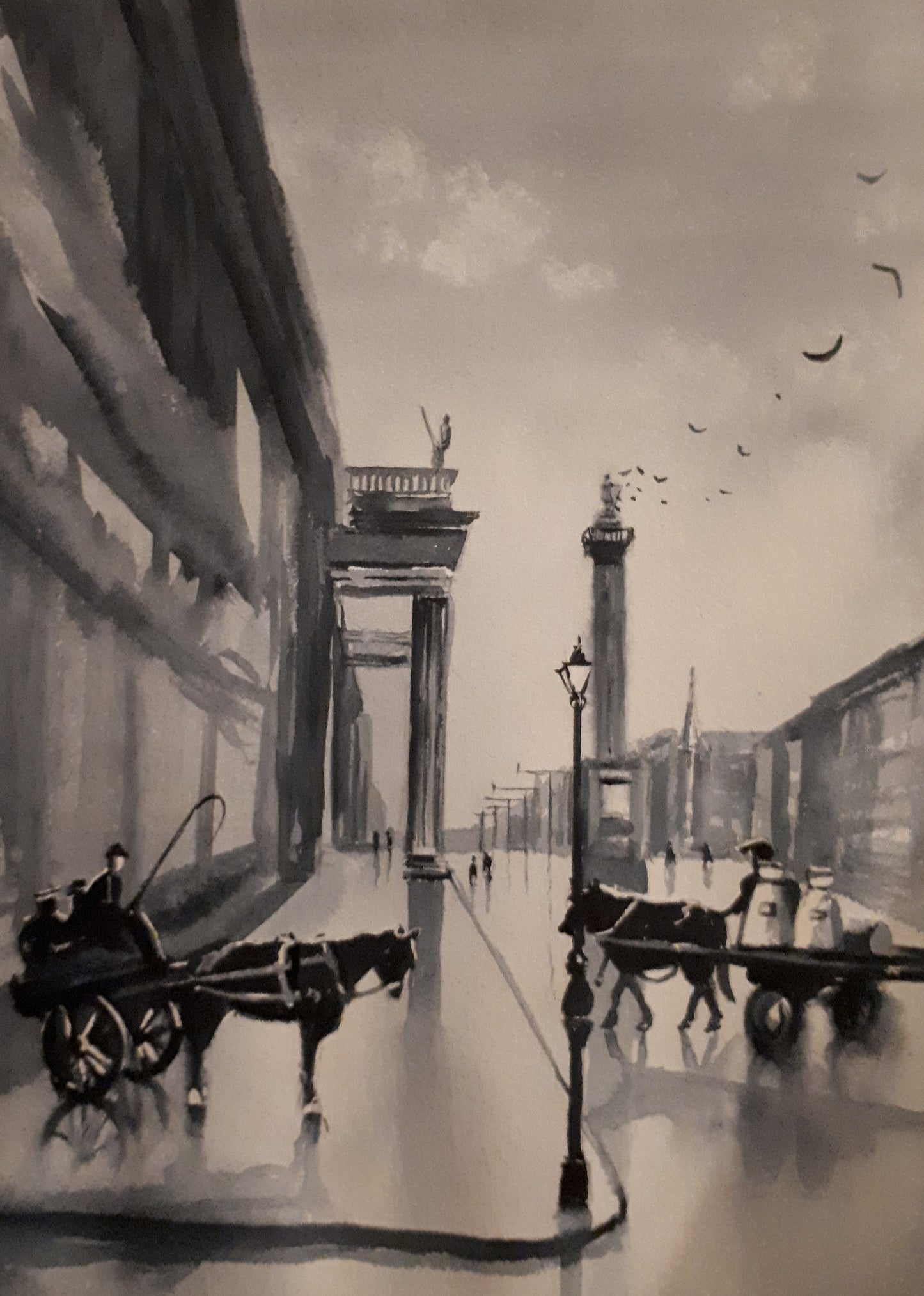 Watercolour painting of Sackville Street, Dublin, Ireland, by Cathal O'Briain