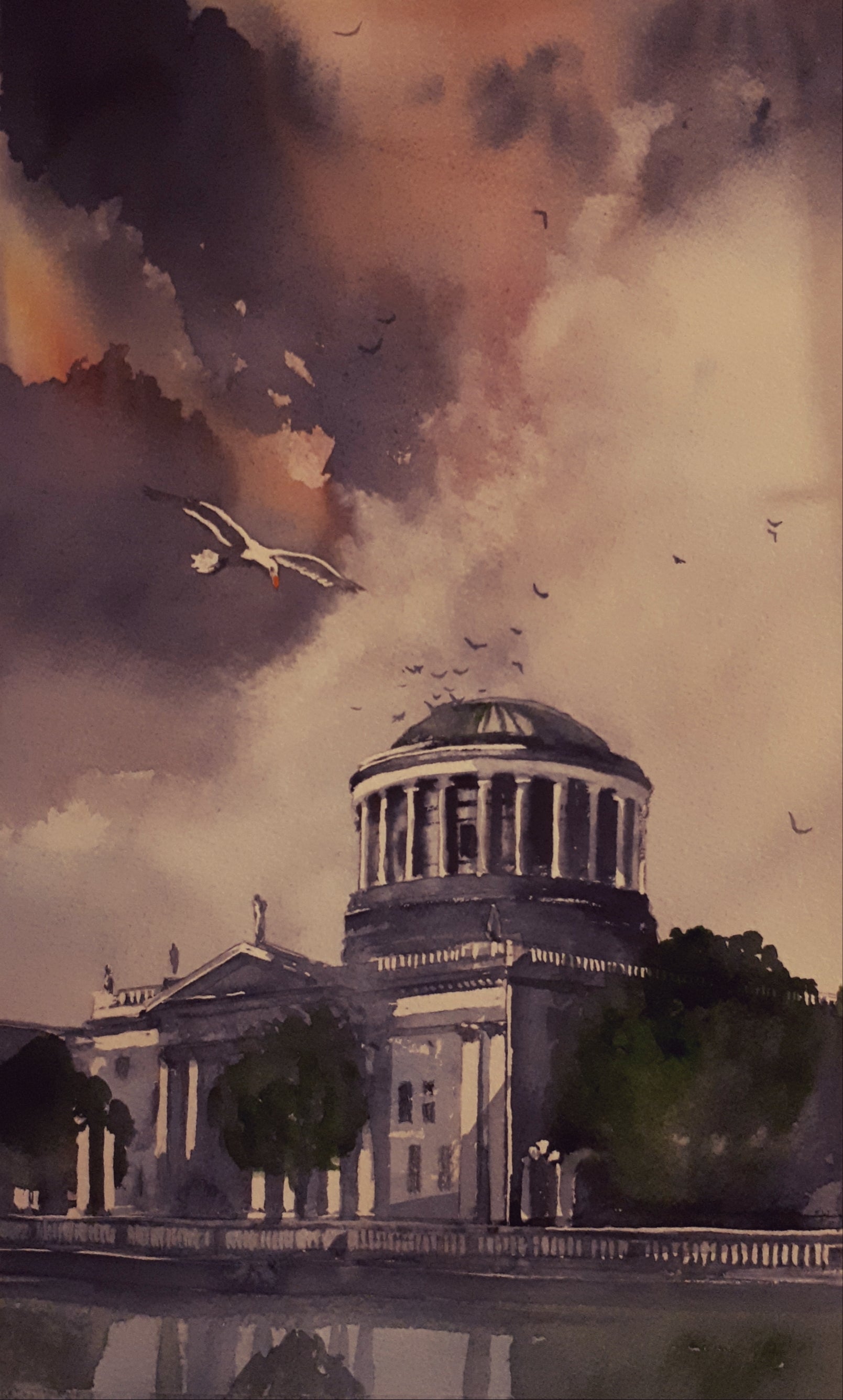 Watercolour Paintings of the Four Courts by Irish Artist Cathal O'Briain.