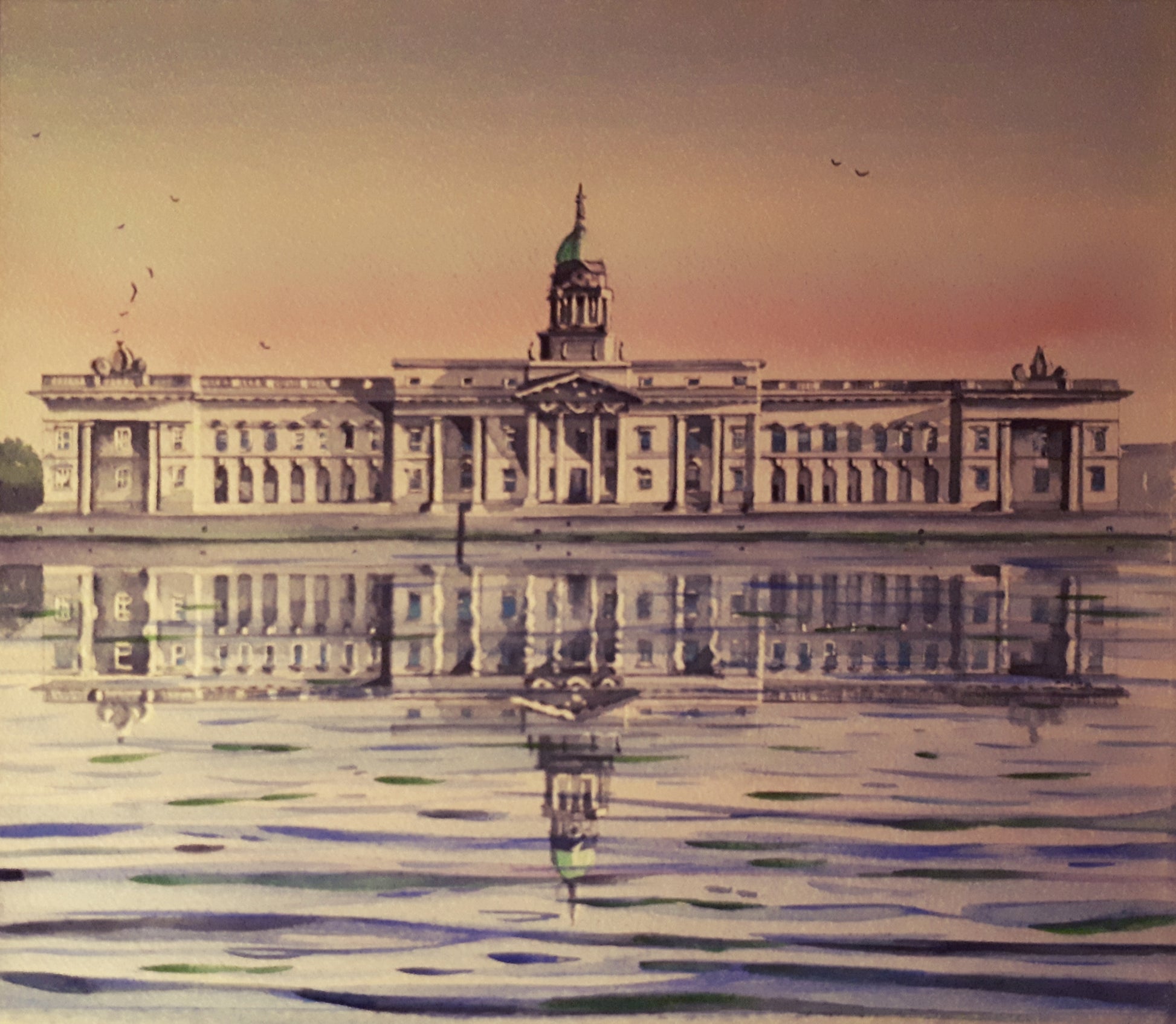Watercolour painting of the Custom House, Dublin, Ireland, by Cathal O'Briain