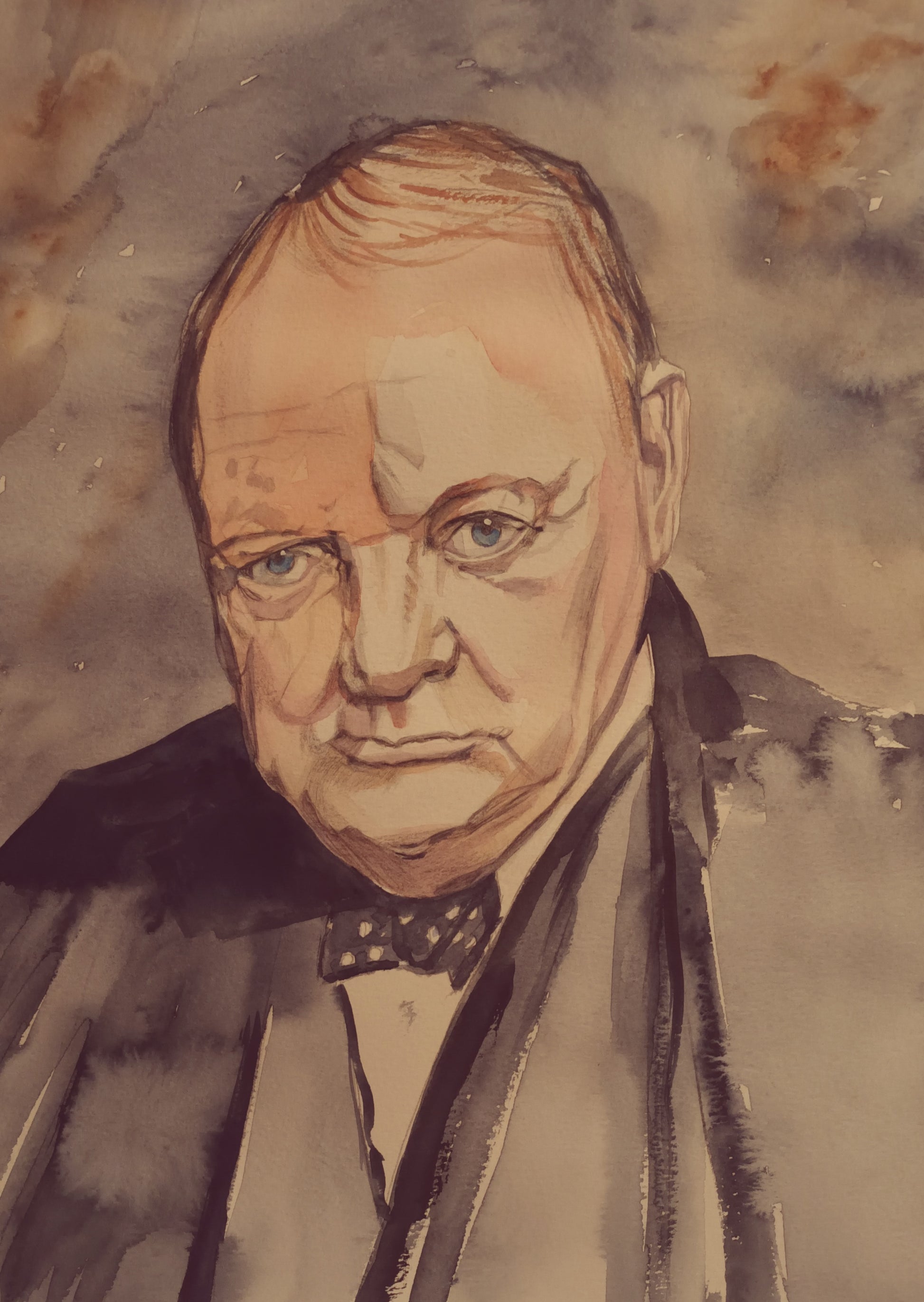 Original Watercolour Portrait Painting of Winston Churchill by Cathal O'Briain.