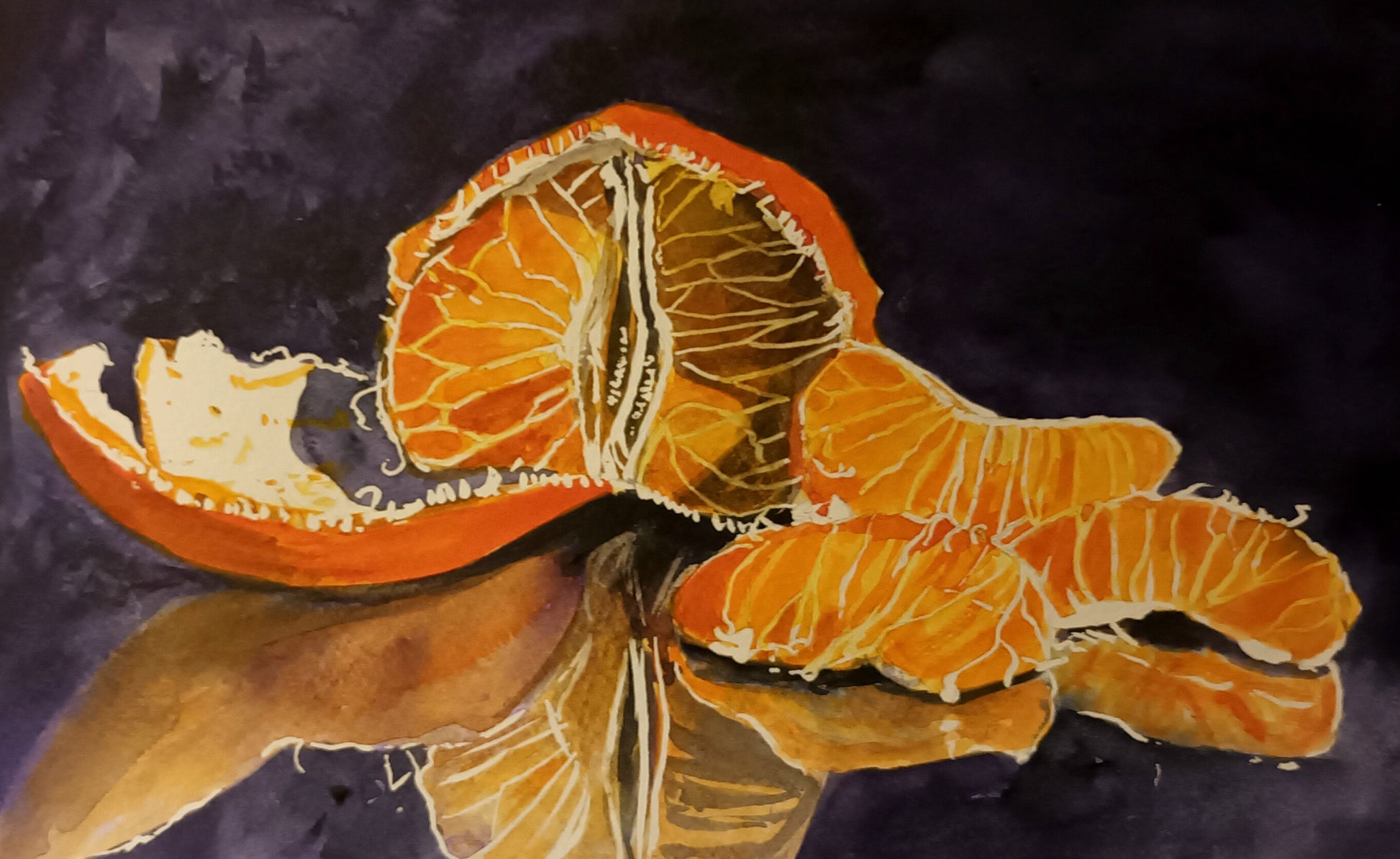 A3 Framed Original Watercolour Still Life painting of an Orange by Cathal O'Briain.