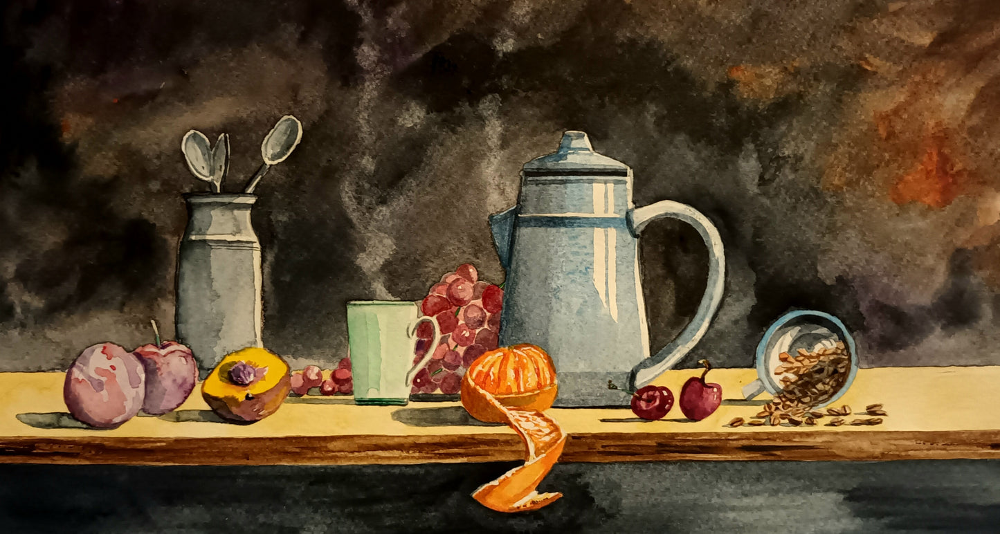 A3 Framed Original Watercolour Still Life painting by Cathal O'Briain.