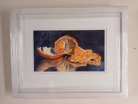 A3 Framed Original Watercolour Still Life painting of an Orange by Cathal O'Briain.