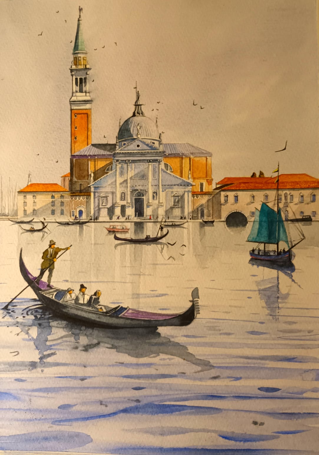 Watercolour paintings of San Giorgio Maggiore, Venice Italy, by Cathal O'Briain