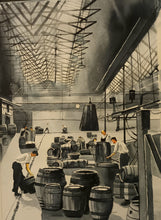 Load image into Gallery viewer, Watercolour painting of the Guinness factory workers in 1953, which was painted using a photograph reference.&nbsp;Image is from: Hulton Archive/Getty Images.&nbsp;
