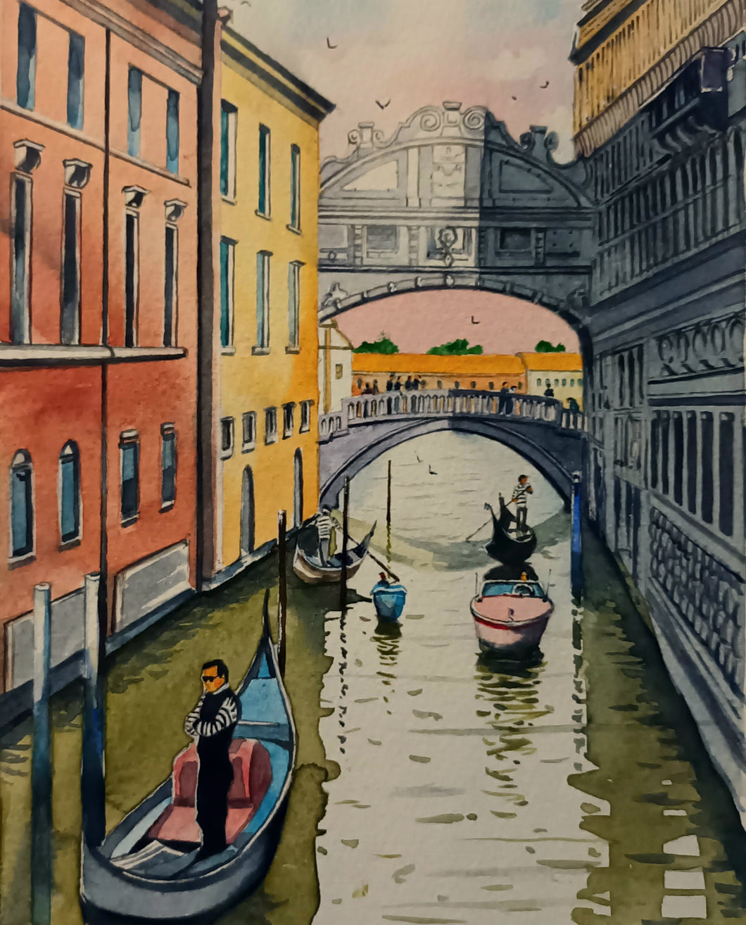 Watercolour painting of the Bridge of Sighs, Venice, by Cathal O'Briain