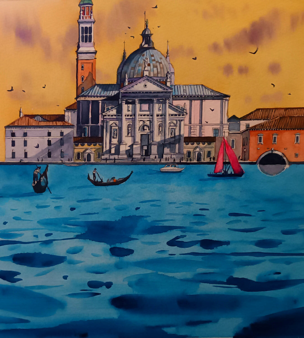 Watercolour paintings of San Giorgio Maggiore, Venice Italy, by Cathal O'Briain