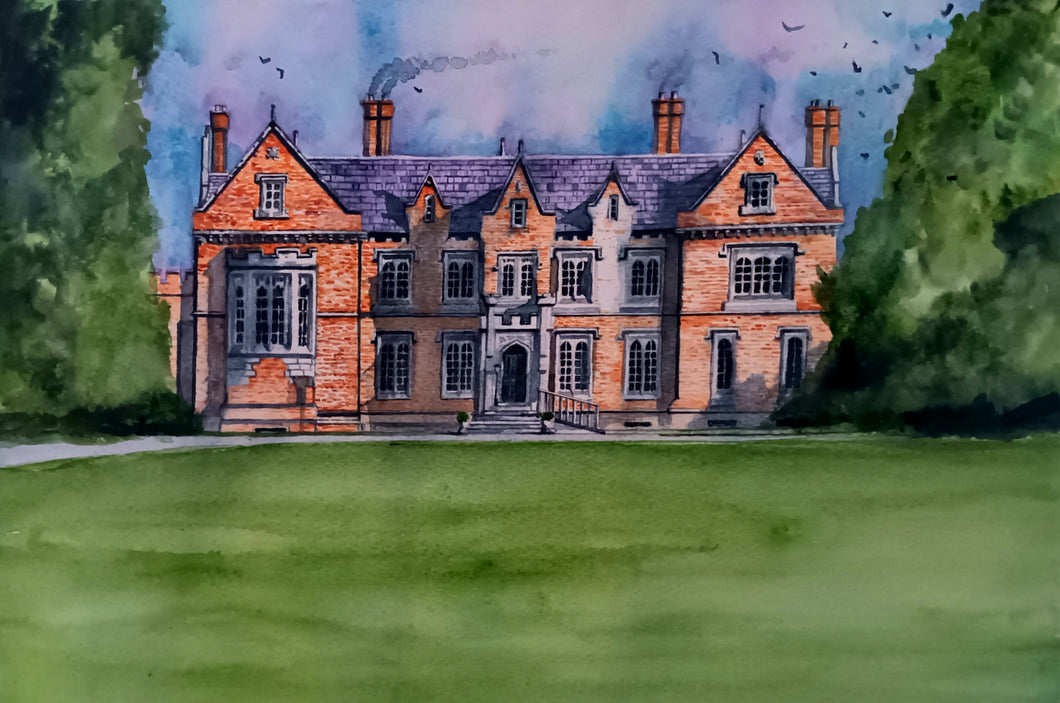 Original Watercolour Painting of Wells House, Ballyedmond, Gorey, County Wexford, by Cathal O'Briain