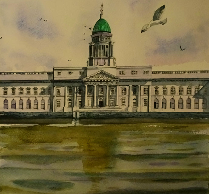 Painting of the Custom House, Dublin, Ireland by Cathal O'Briain. Paintings of Dublin.