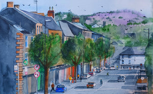 Watercolour Painting of Main Street Gorey, Co. Wexford, Ireland, by Cathal O'Briain