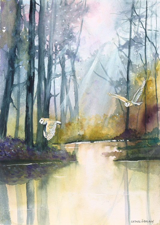 Owls in Flight (Fine Art Print) Unframed