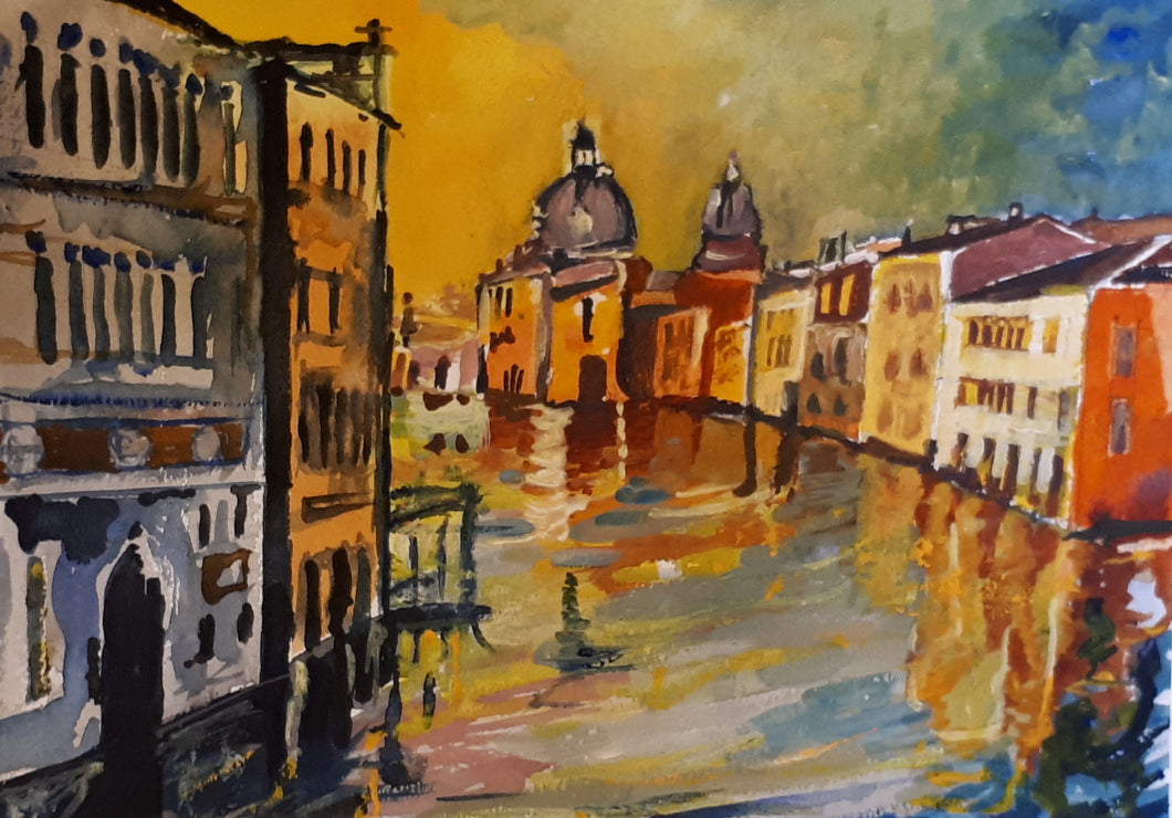 Original Watercolour Painting of Venice, Italy, by Irish Artist Cathal O'Briain. Free P&P with Padded Protection within Ireland.  Comes professionally framed in a new, neutral coloured frame to most styles or settings.