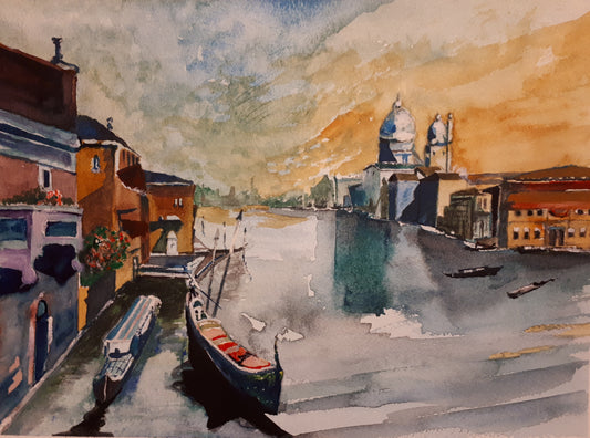 Original Watercolour Painting of Venice, Italy, by Irish Artist Cathal O'Briain. Free P&P with Padded Protection within Ireland.  Comes professionally framed in a new, neutral coloured frame to most styles or settings.