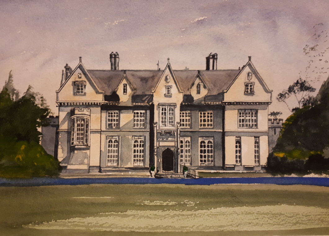 Original Watercolour Painting of Wells House, Wexford, by Irish Artist Cathal O'Briain. Free P&P with Padded Protection within Ireland.  Comes professionally framed in a new, neutral coloured frame to most styles or settings. 