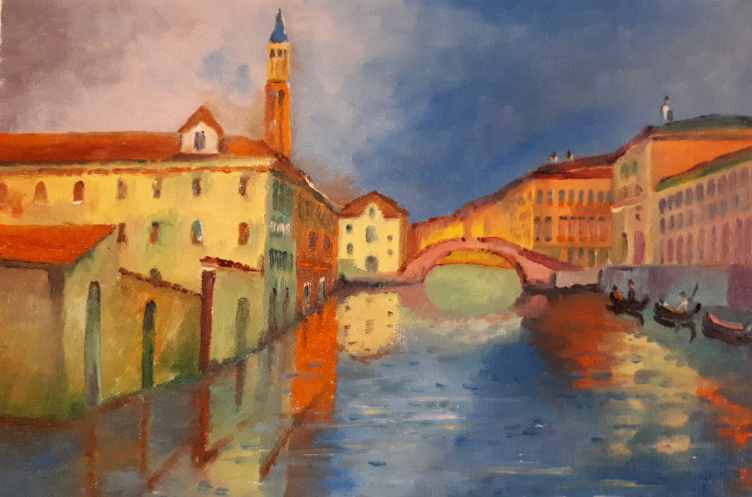 Original Oil on Canvas Painting of Venice, Italy, by Irish Artist Cathal O'Briain. Free P&P with Padded Protection within Ireland.  Comes professionally framed in a new, neutral coloured frame to most styles or settings. 