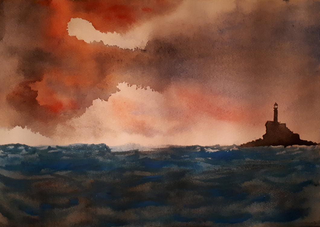 Original Watercolour Painting of Fastnet Rock & Lighthouse, by Irish Artist Cathal O'Briain. Free P&P with Padded Protection within Ireland.
