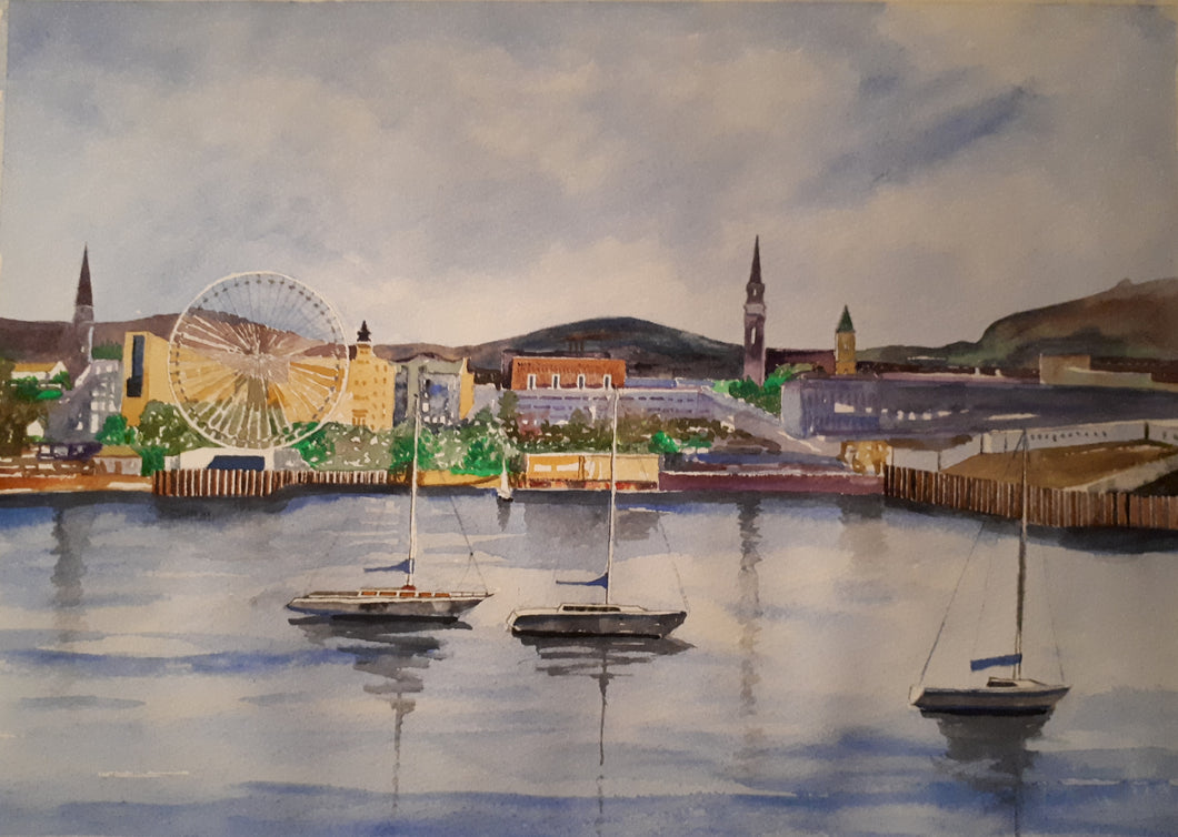 Original Watercolour Painting of Dun Laoghaire, Dublin, Ireland, by Irish Artist Cathal O'Briain. Free P&P with Padded Protection within Ireland.