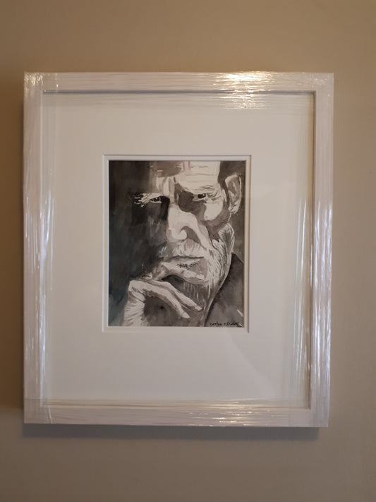 A3 Framed Original Watercolour Painting of George Bernard Shaw, by Cathal O'Briain.