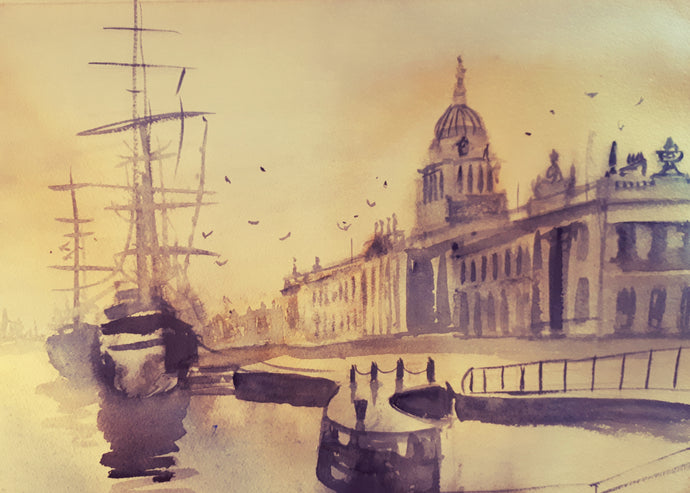 Watercolour painting of the Custom House, Dublin, Ireland, by Cathal O'Briain