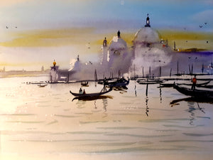 Watercolour Painting of Venice, Italy, by Irish Artist Cathal O'Briain. Free P&P with Padded Protection within Ireland.
