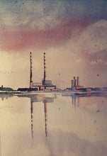Load image into Gallery viewer, A3 Framed Fine Art Print of an Original Watercolour Painting of the &#39;Poolbeg Stacks&#39; Sandymount, Dublin, Ireland, by Irish Artist Cathal O&#39;Briain.