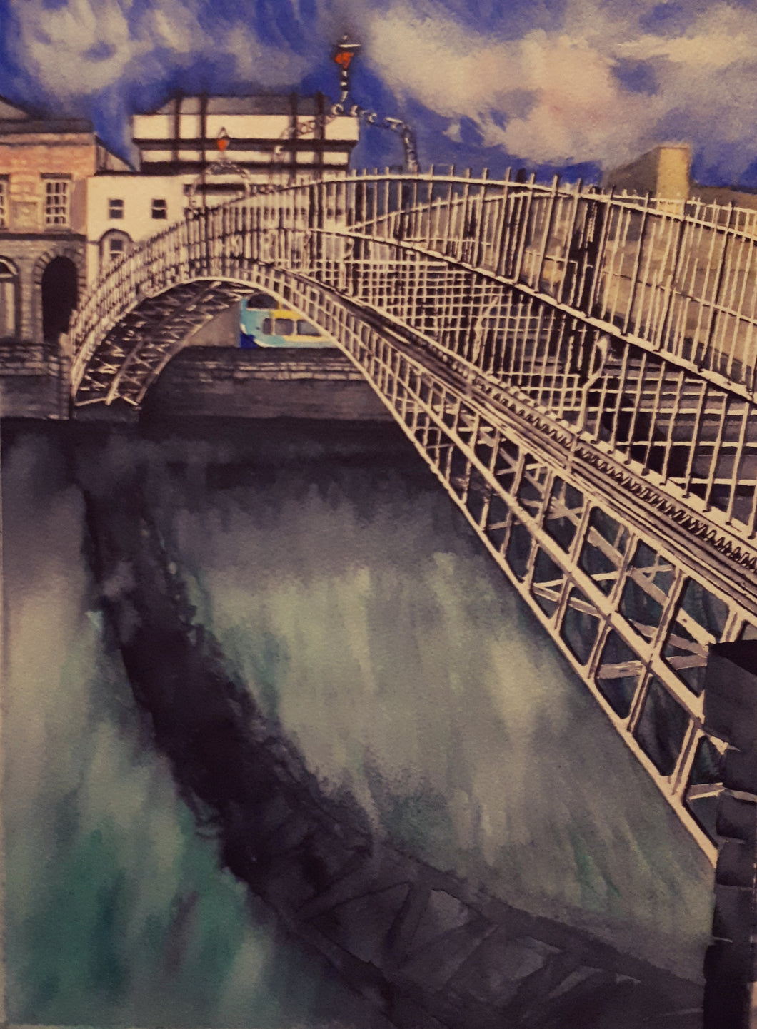 Original Watercolour Painting of Ha'penny Bridge, Dublin, Ireland, by Irish Artist Cathal O'Briain. Free P&P with Padded Protection within Ireland.