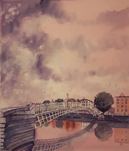 Original Watercolour Painting of Ha'penny Bridge, Dublin, Ireland, by Irish Artist Cathal O'Briain. Free P&P with Padded Protection within Ireland.