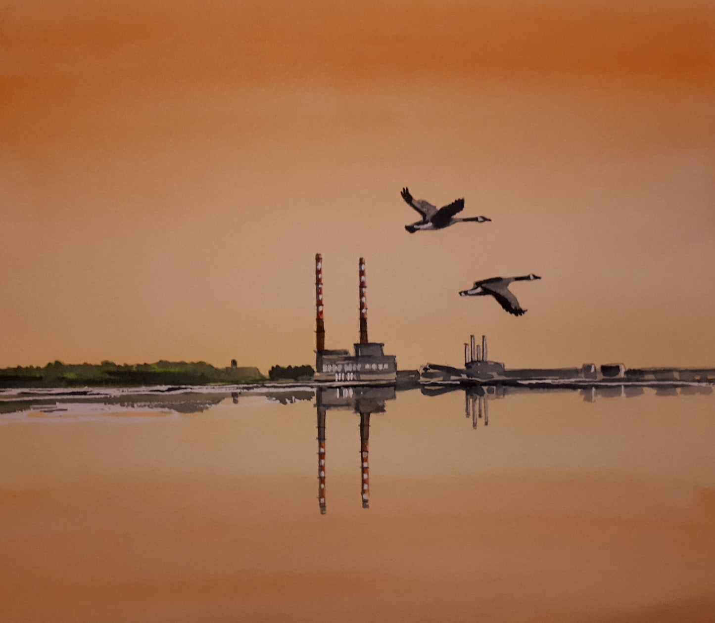 Original Watercolour Painting of the 'Poolbeg Stacks' and Sandymount, Dublin, Ireland, by Irish Artist Cathal O'Briain.