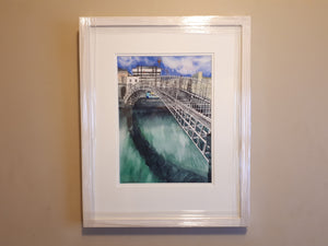A3 Framed Fine Art Print of Original Watercolour Painting of Ha'penny Bridge, Dublin, Ireland, by Irish Artist Cathal O'Briain.