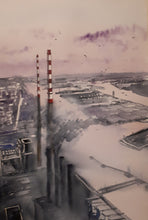 Load image into Gallery viewer, Original Watercolour Painting of the &#39;Poolbeg Stacks&#39;, Dublin, Ireland, by Irish Artist Cathal O&#39;Briain.