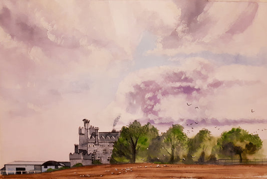 Watercolour painting of Bremore Castle, Balbriggan, Dublin, Ireland, by Cathal O'Briain