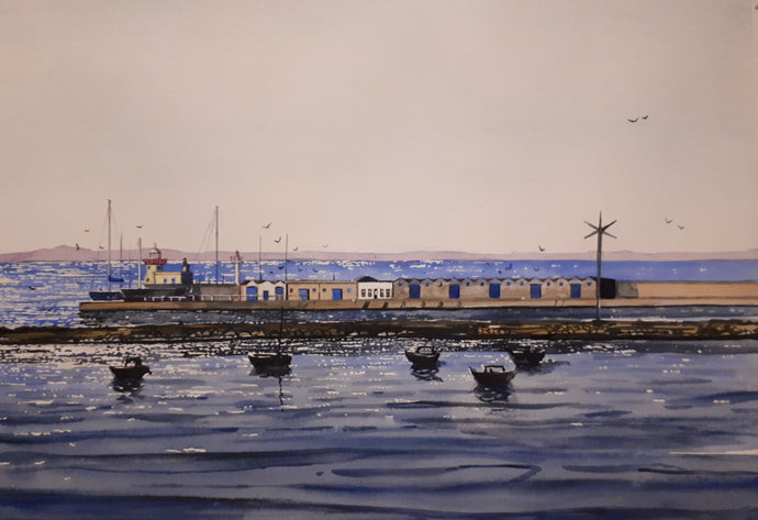 Watercolour painting of Howth Harbour, Dublin, Ireland, by Cathal O'Briain