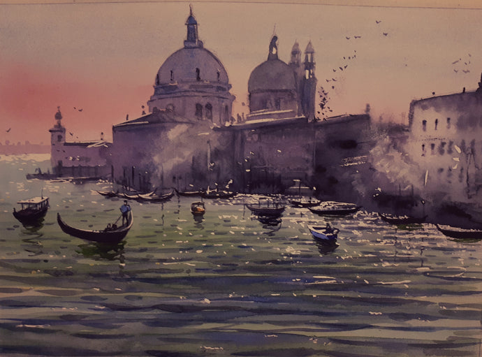 Fine Art Print of a Watercolour painting of Venice Italy, by Cathal O'Briain
