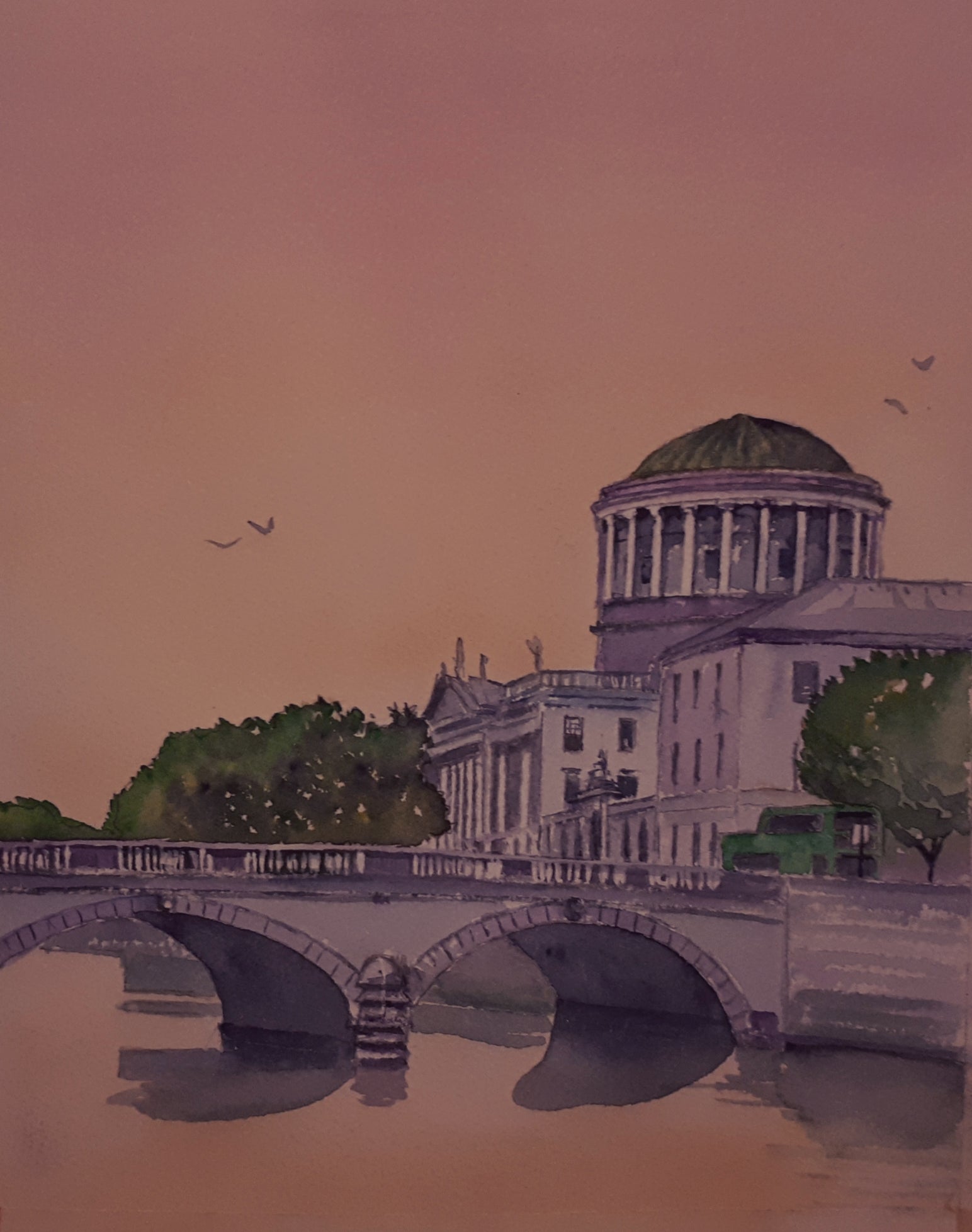 Watercolour Paintings of the Four Courts by Irish Artist Cathal O'Briain.