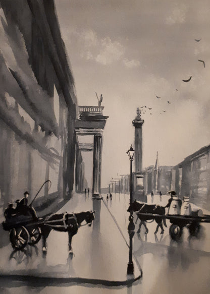 Watercolour painting of Sackville Street, Dublin, Ireland, by Cathal O'Briain