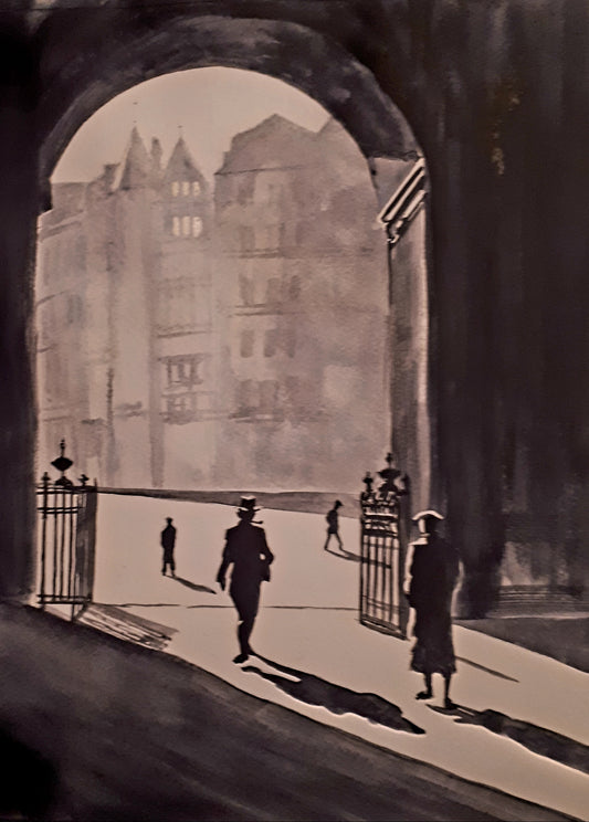 Watercolour painting of the Bank of Ireland, College Green, Dublin, Ireland, by Cathal O'Briain