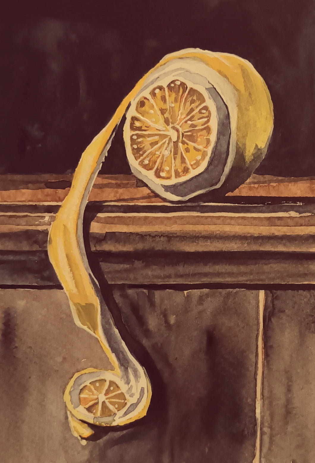 A3 Framed Original Watercolour Still Life painting of a Lemon by Cathal O'Briain.