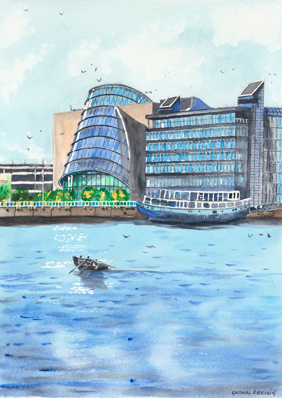 Original Watercolour Painting of The Convention Centre, Dublin, by Irish Artist Cathal O'Briain. Free P&P with Padded Protection within Ireland.
