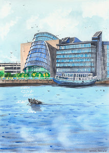 Framed Limited Edition Print of The Convention Centre, Dublin, by Irish Artist Cathal O'Briain. Free P&P with Padded Protection within Ireland.
