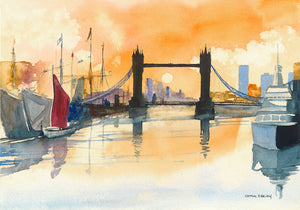 Framed Fine Art Print of London Bridge by Irish Artist Cathal O'Briain. Free P&P with Padded Protection within Ireland.