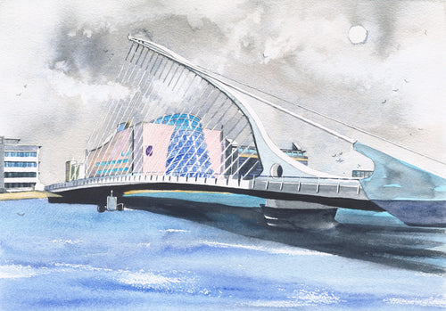 Framed Limited Edition Print of Samuel Beckett Bridge with the Convention Centre in the background, Dublin, by Irish Artist Cathal O'Briain. Free P&P with Padded Protection within Ireland.